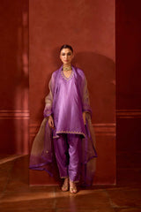 EMBROIDERED TUNIC TROUSER SET- LAVENDER