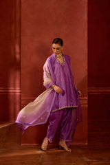 HAND EMBROIDERED DUPATTA- LAVENDER OAT OMBRE