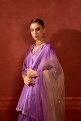 EMBROIDERED TUNIC TROUSER SET- LAVENDER