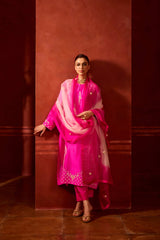 HAND EMBROIDERED DUPATTA- HOT PINK PEARL OMBRE