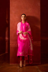 HAND EMBROIDERED DUPATTA- HOT PINK PEARL OMBRE