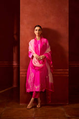 EMBROIDERED TUNIC TROUSER SET- HOT PINK