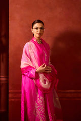 EMBROIDERED TUNIC TROUSER SET- HOT PINK