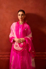 EMBROIDERED TUNIC TROUSER SET- HOT PINK