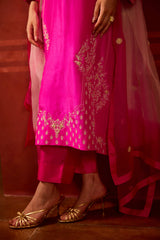 EMBROIDERED TUNIC TROUSER SET- HOT PINK