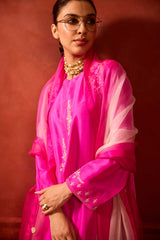 EMBROIDERED TUNIC TROUSER SET- HOT PINK