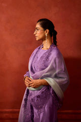 EMBROIDERED TUNIC TROUSER SET- LAVENDER