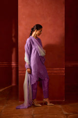 EMBROIDERED TUNIC TROUSER SET- LAVENDER