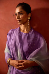 EMBROIDERED TUNIC TROUSER SET- LAVENDER