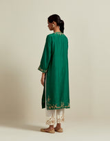 EMBROIDERED TUNIC TROUSER SET- GREEN/IVORY
