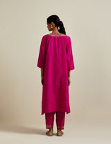 EMBROIDERED TUNIC TROUSER SET- FUSCHIA