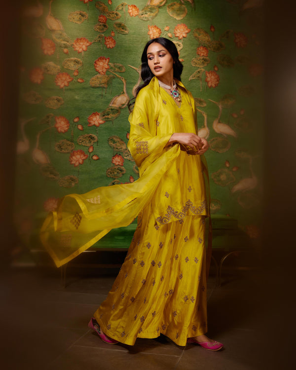 EMBROIDERED TUNIC TROUSER SET- MUSTARD