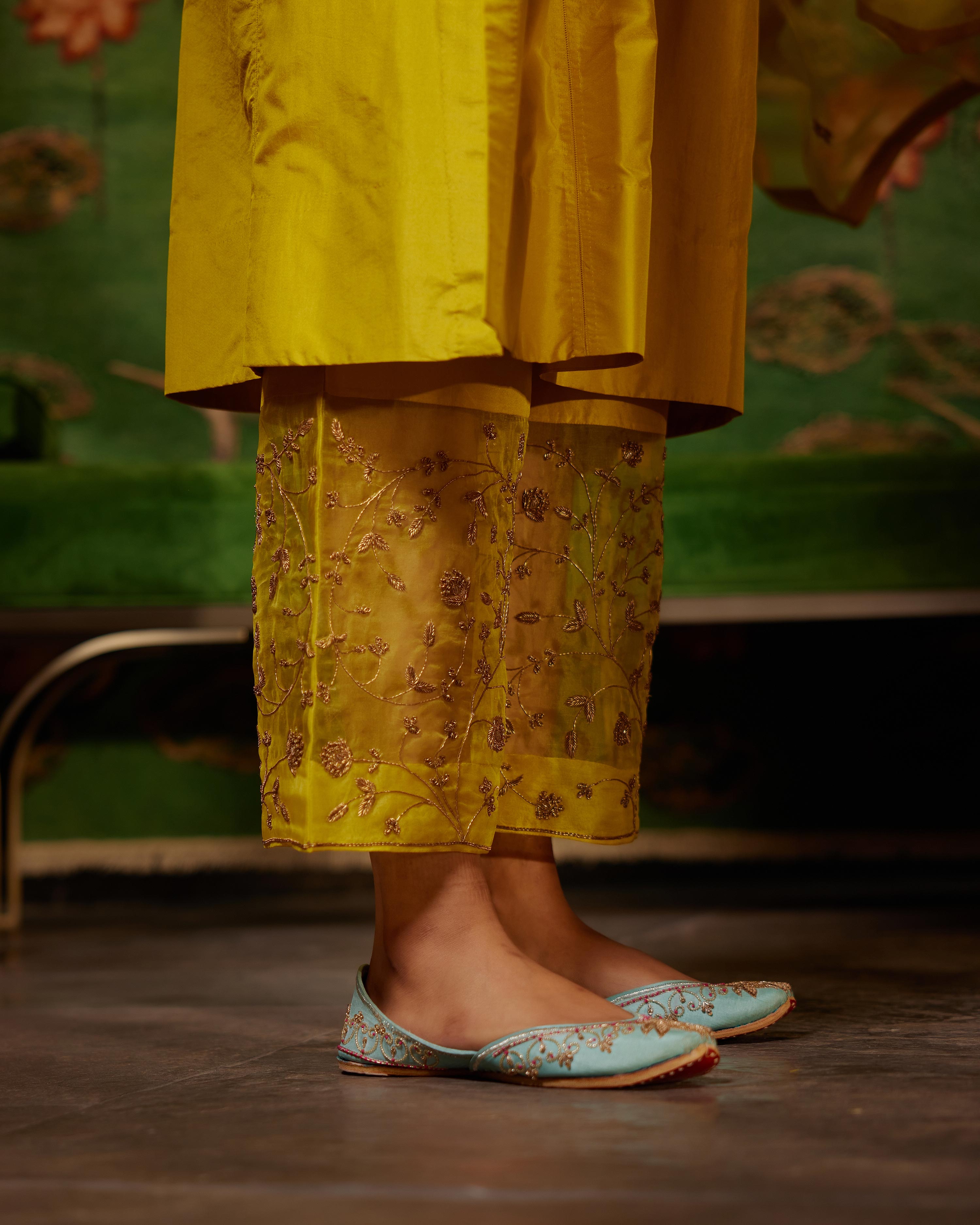 EMBROIDERED TUNIC TROUSER SET- MUSTARD – BRIH