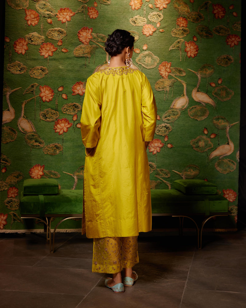 EMBROIDERED TUNIC TROUSER SET- MUSTARD