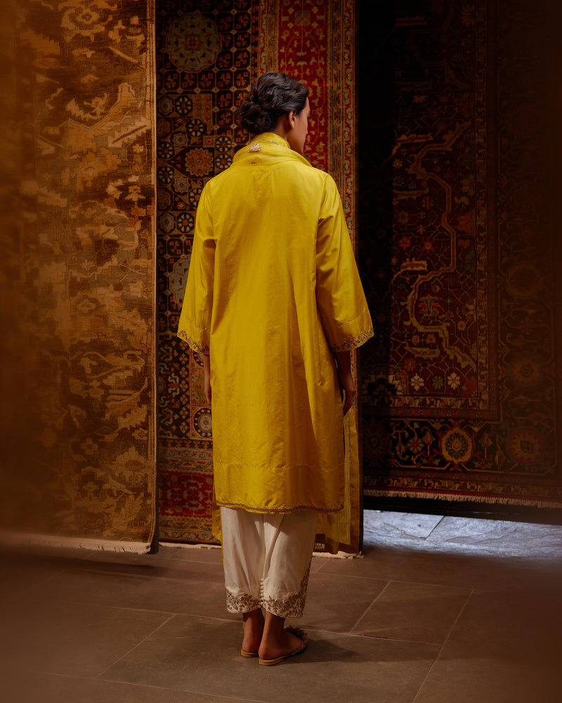 EMBROIDERED TUNIC TROUSER SET- MUSTARD