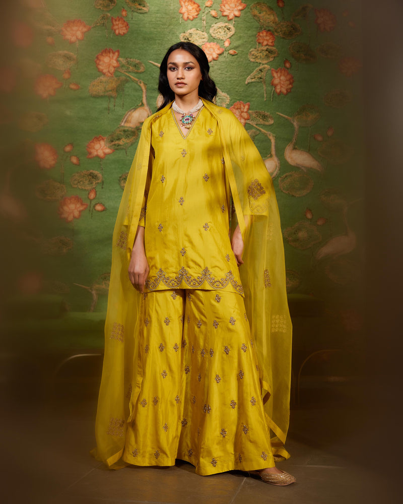 EMBROIDERED TUNIC TROUSER SET- MUSTARD