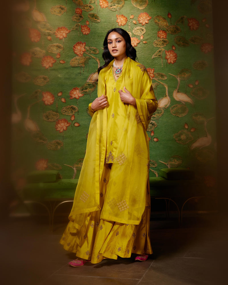 HAND EMBROIDERED DUPATTA- MUSTARD