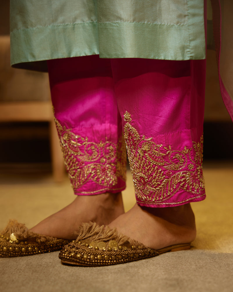 EMBROIDERED TUNIC TROUSER SET- AQUA