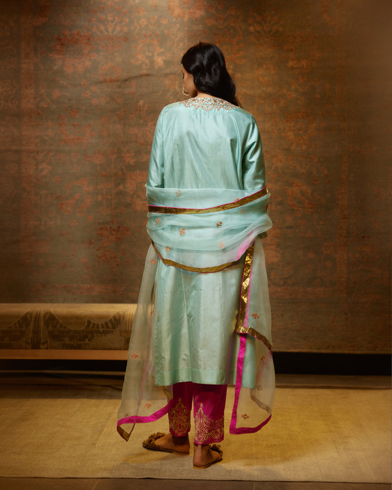 EMBROIDERED TUNIC TROUSER SET- AQUA