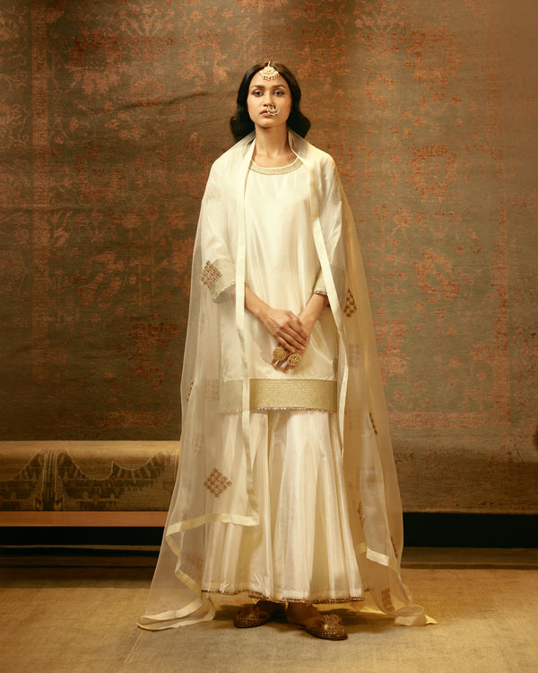 EMBROIDERED TUNIC TROUSER SET- IVORY