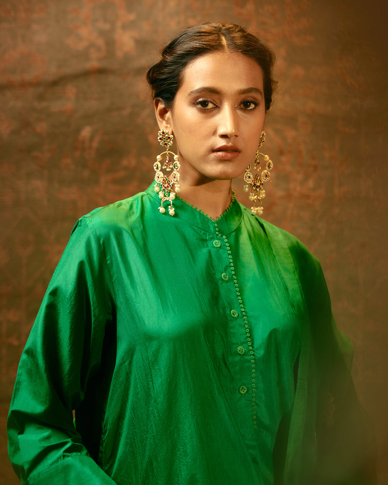 EMBROIDERED TUNIC TROUSER SET- GREEN/PINK