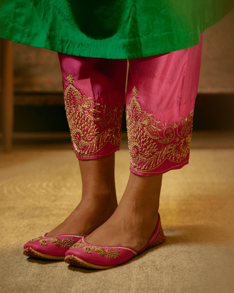 EMBROIDERED TUNIC TROUSER SET- GREEN/PINK