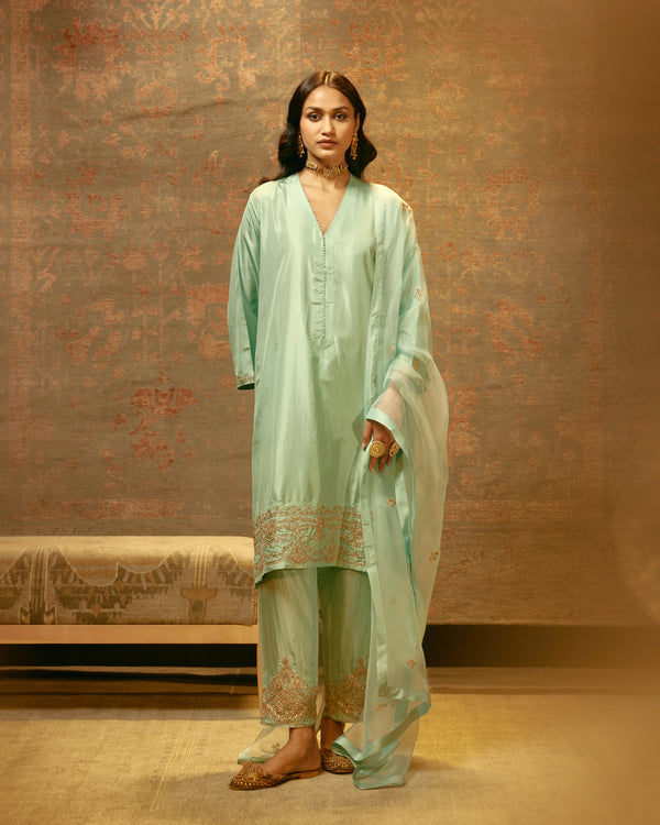 EMBROIDERED TUNIC TROUSER SET- AQUA