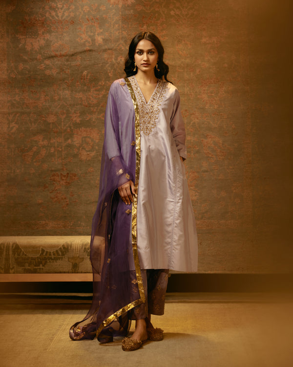 EMBROIDERED TUNIC TROUSER SET- LILAC