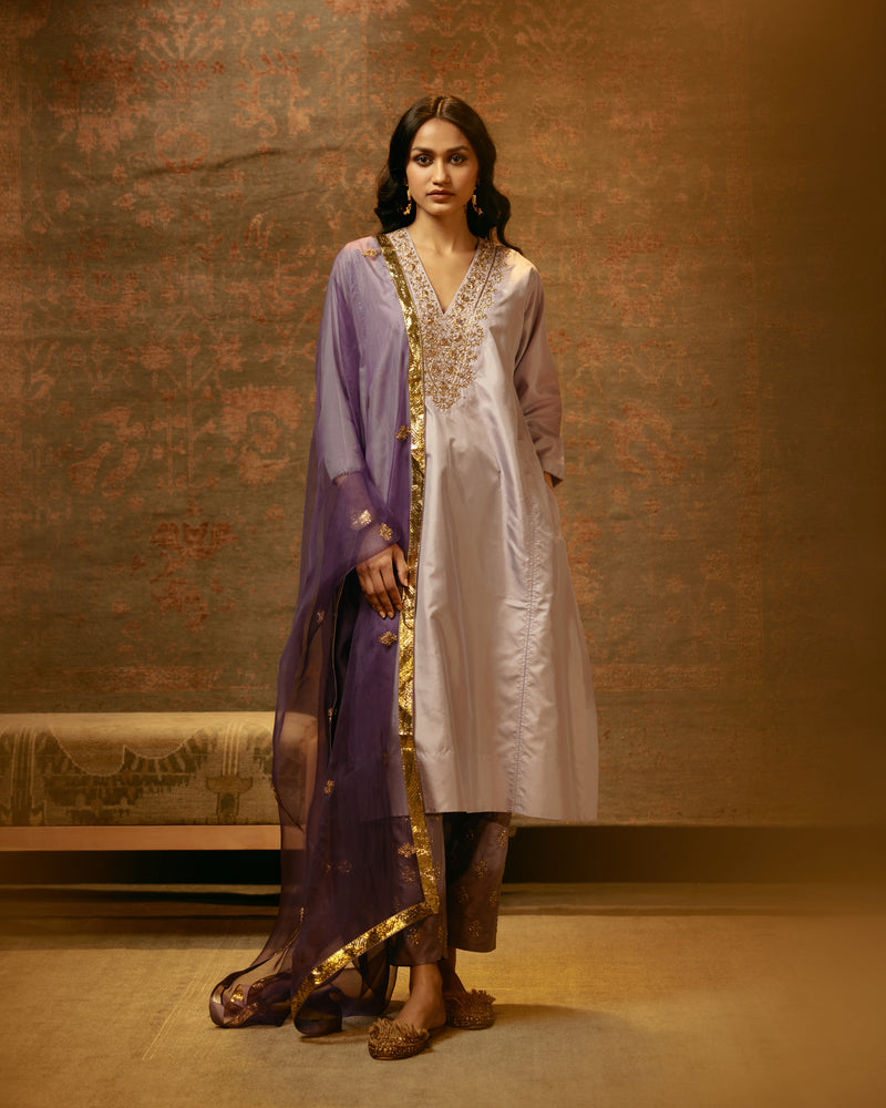 EMBROIDERED TUNIC TROUSER SET- LILAC