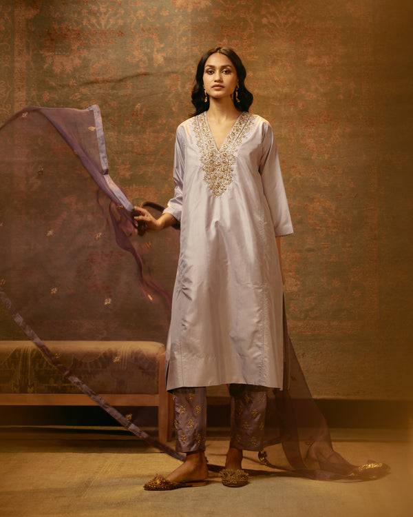 EMBROIDERED TUNIC TROUSER SET- LILAC