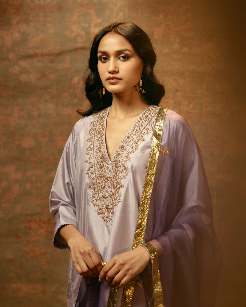 EMBROIDERED TUNIC TROUSER SET- LILAC