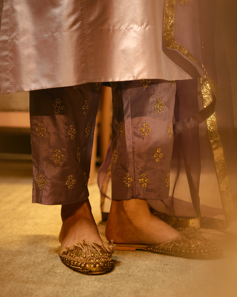 EMBROIDERED TUNIC TROUSER SET- LILAC