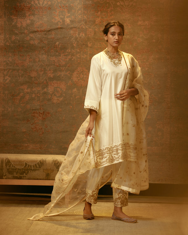 EMBROIDERED TUNIC TROUSER SET- IVORY