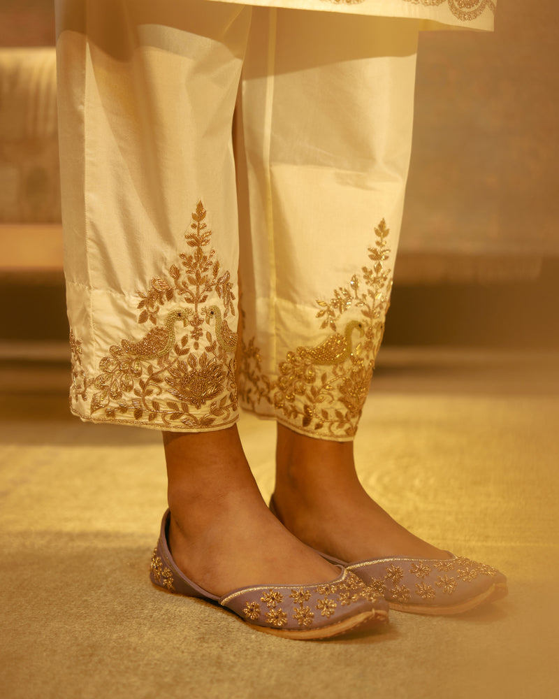 EMBROIDERED TUNIC TROUSER SET- IVORY