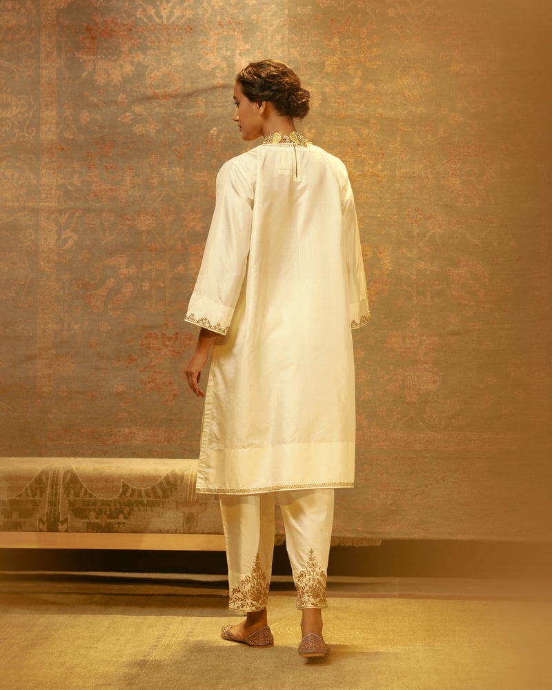 EMBROIDERED TUNIC TROUSER SET- IVORY