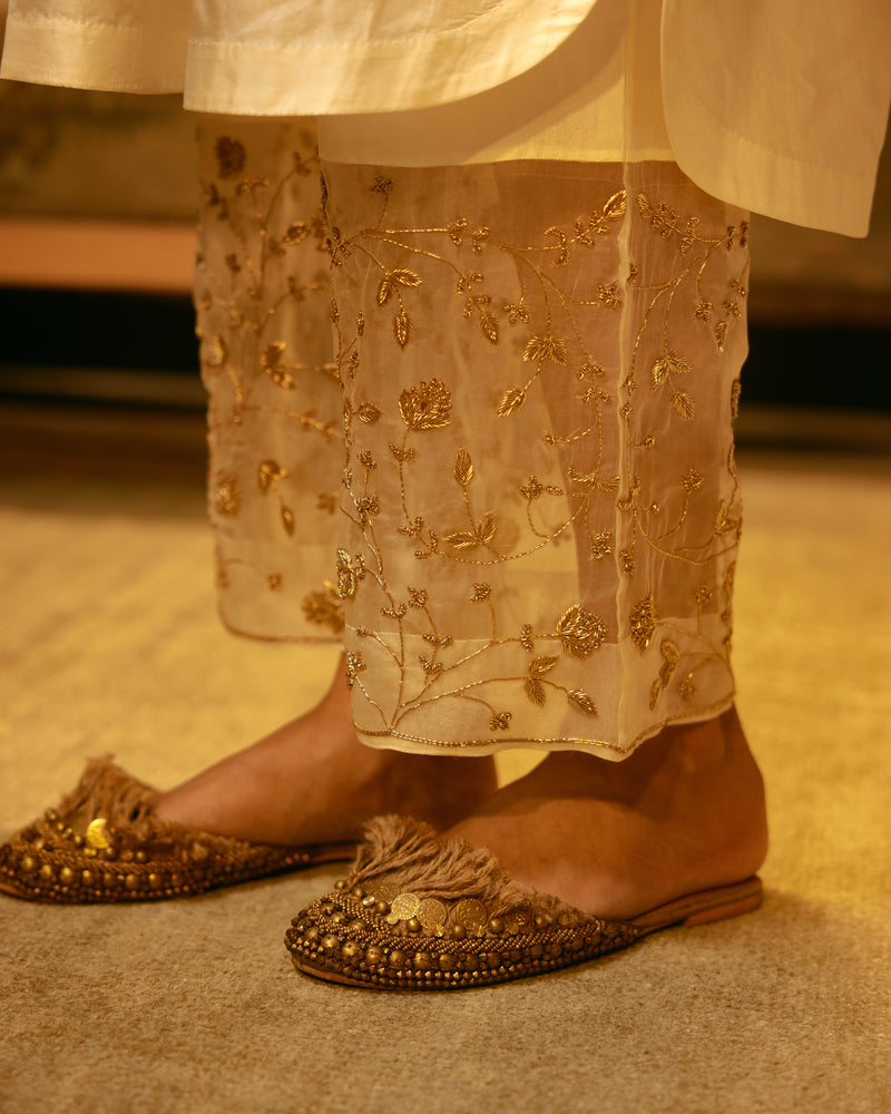 EMBROIDERED TUNIC TROUSER SET- IVORY