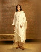 EMBROIDERED TUNIC TROUSER SET- IVORY