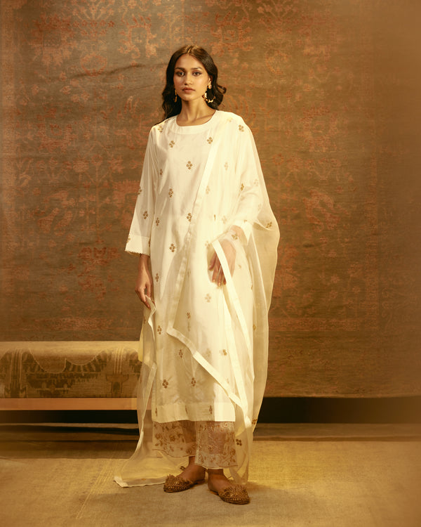 EMBROIDERED TUNIC TROUSER SET- IVORY
