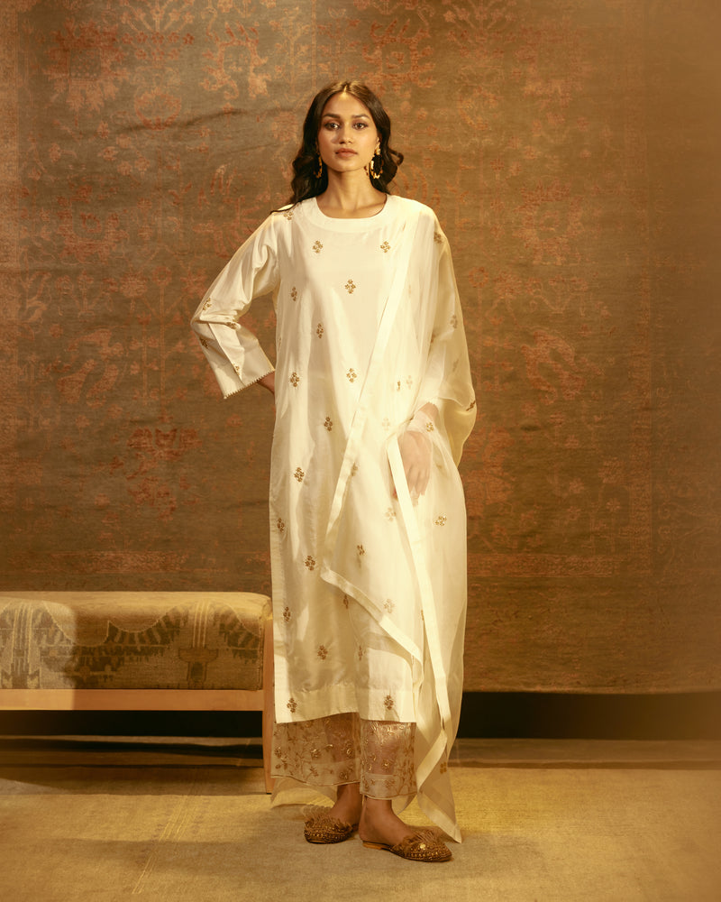 EMBROIDERED TUNIC TROUSER SET- IVORY