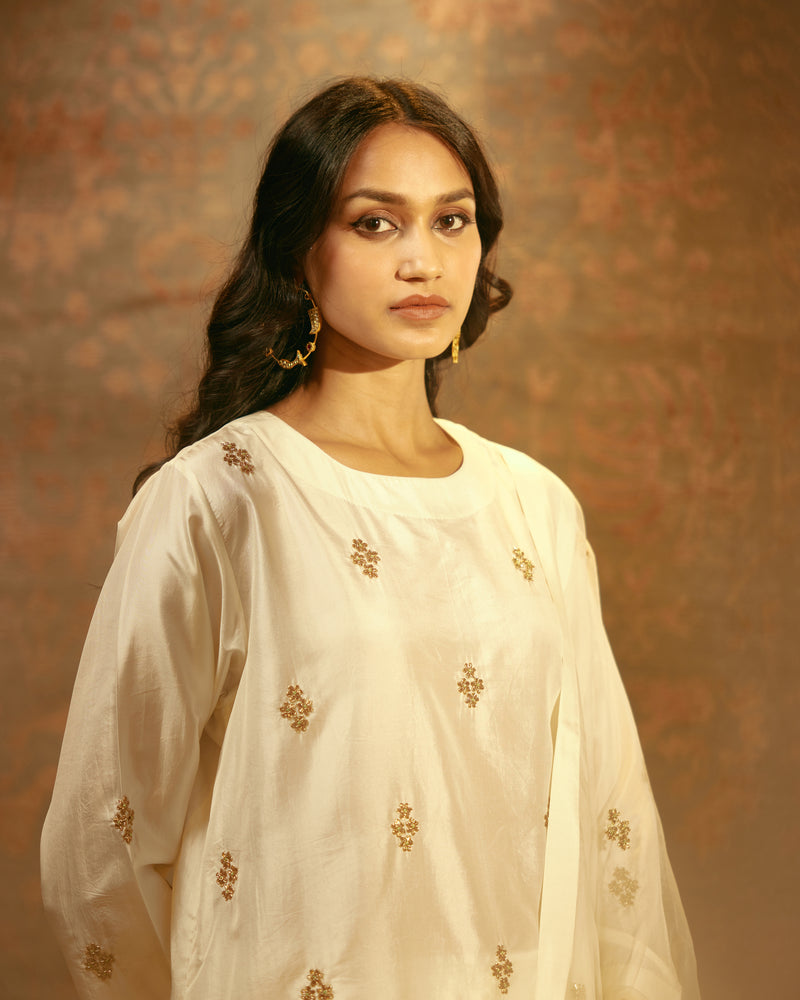 EMBROIDERED TUNIC TROUSER SET- IVORY