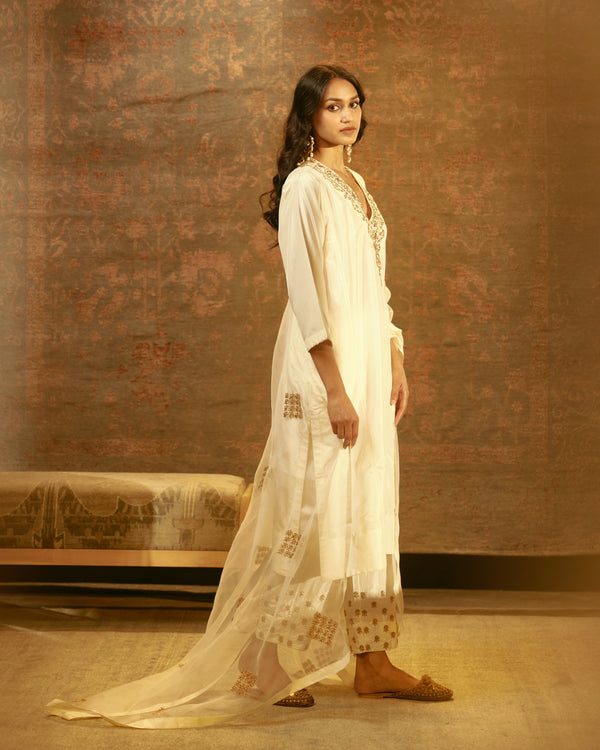 EMBROIDERED TUNIC TROUSER SET- IVORY