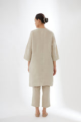 Drop-shoulder, Button-up Tunic With Pants