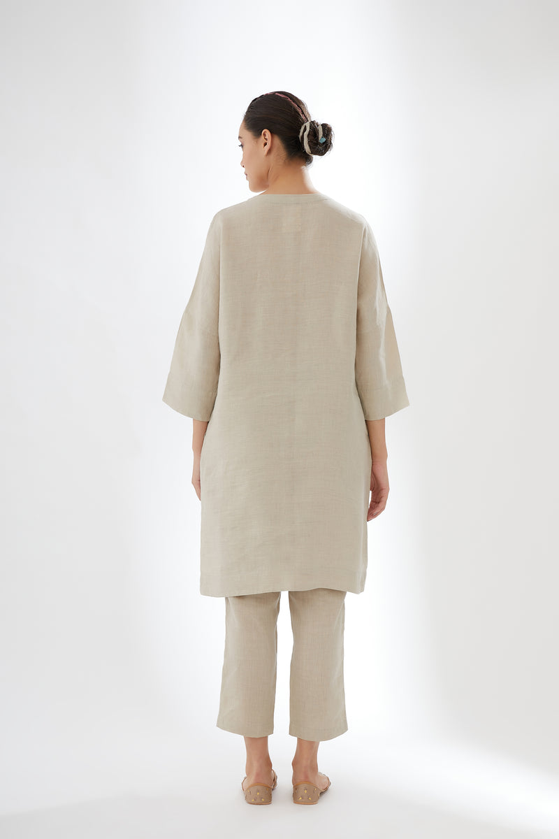 Drop-shoulder, Button-up Tunic With Pants