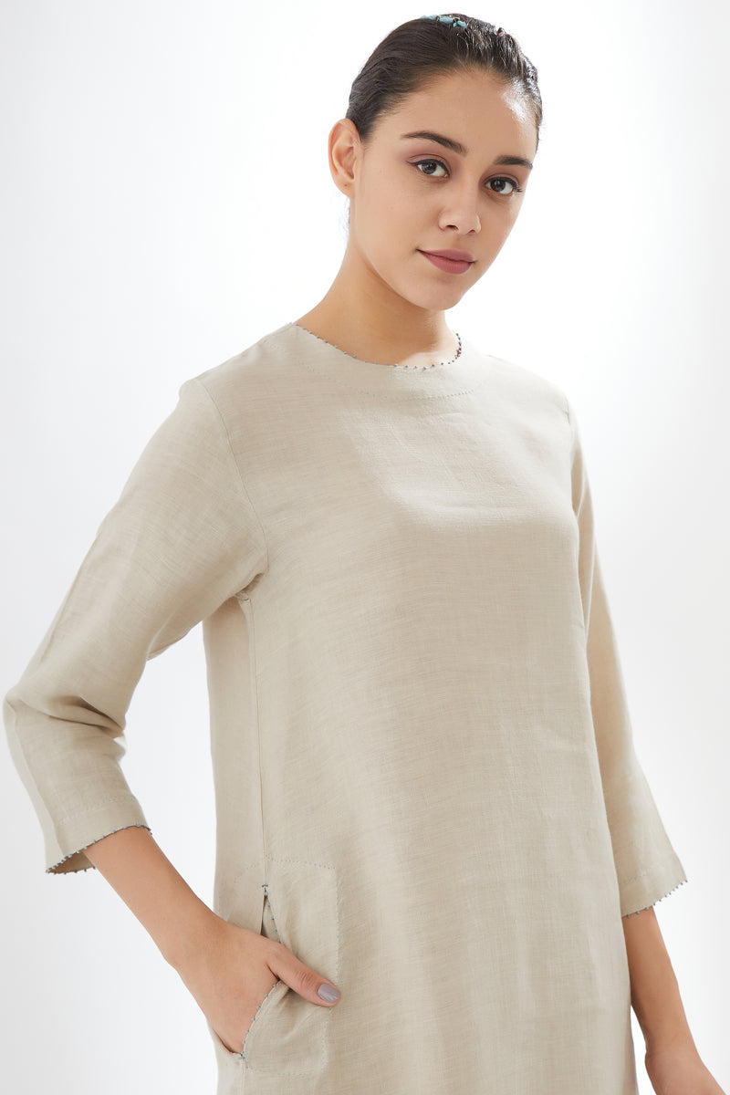 Rounded Hem Tunic With Striped Pants