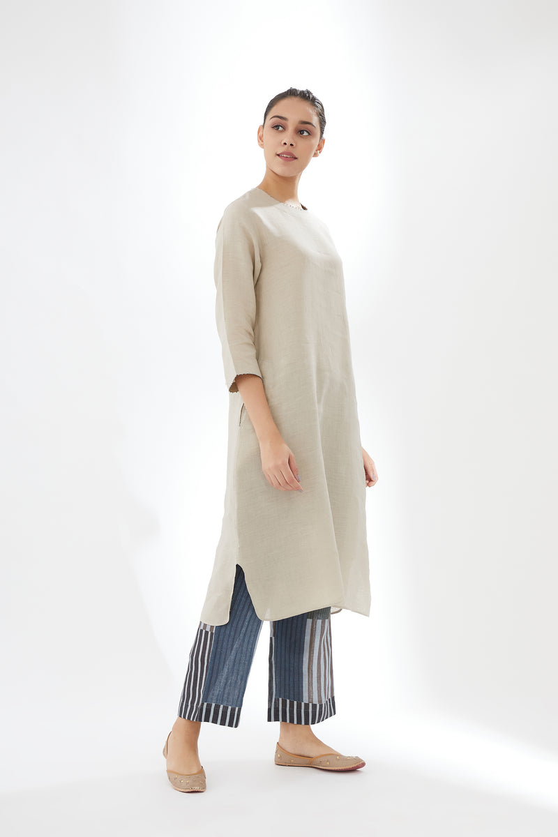 Rounded Hem Tunic With Striped Pants