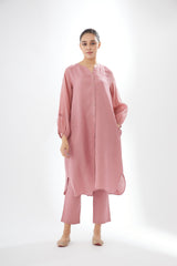 Button-up Balloon Sleeve Tunic With Pants